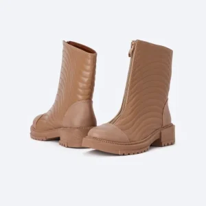 ZAHWA camel zipped chunky leather half boots for women