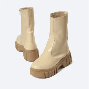 ZAHWA creme platform chunky leather boots for winter fashion
