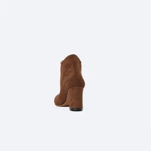 ZAHWA brown suede heeled ankle boot back view