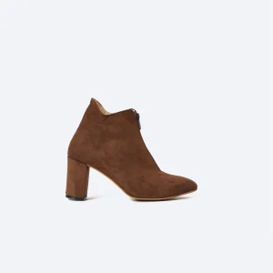 ZAHWA brown suede heeled ankle boot front angle view