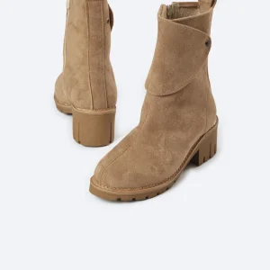 ZAHWA camel suede plain half boots for women with zipper closure
