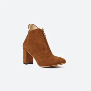 ZAHWA havan suede heeled ankle boot side view with mid heel