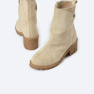 ZAHWA off white suede plain half boots for women with zipper closure