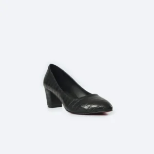 ZAHWA black animal print crocodile texture pumps side front view