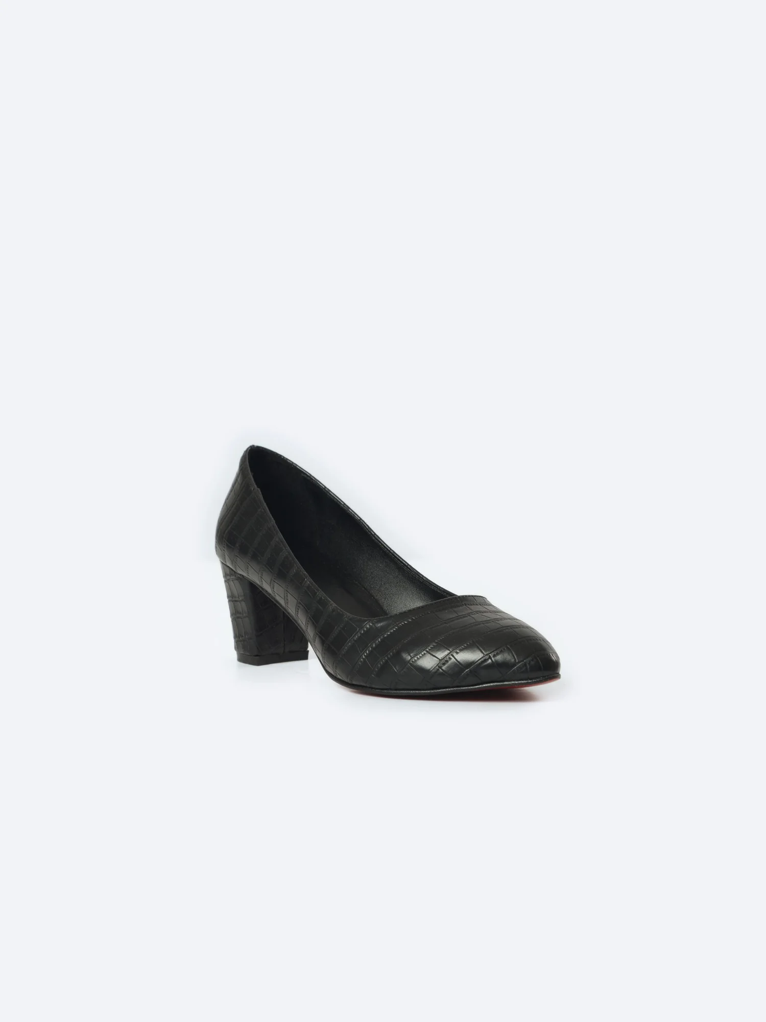 ZAHWA black animal print crocodile texture pumps side front view
