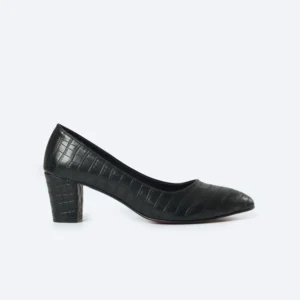 ZAHWA black crocodile texture women's pumps full side profile