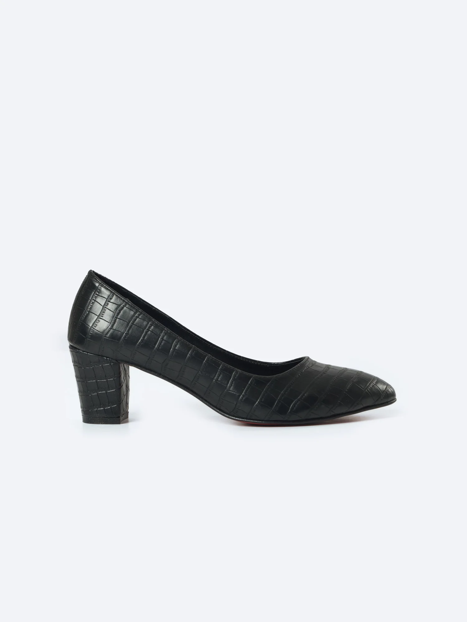 ZAHWA black crocodile texture women's pumps full side profile