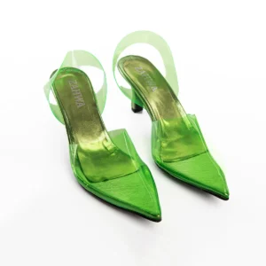 ZAHWA Transparent Pointed Toe Mule Heels – Women's Transparent Texture Slip-On Mid Heel Shoes