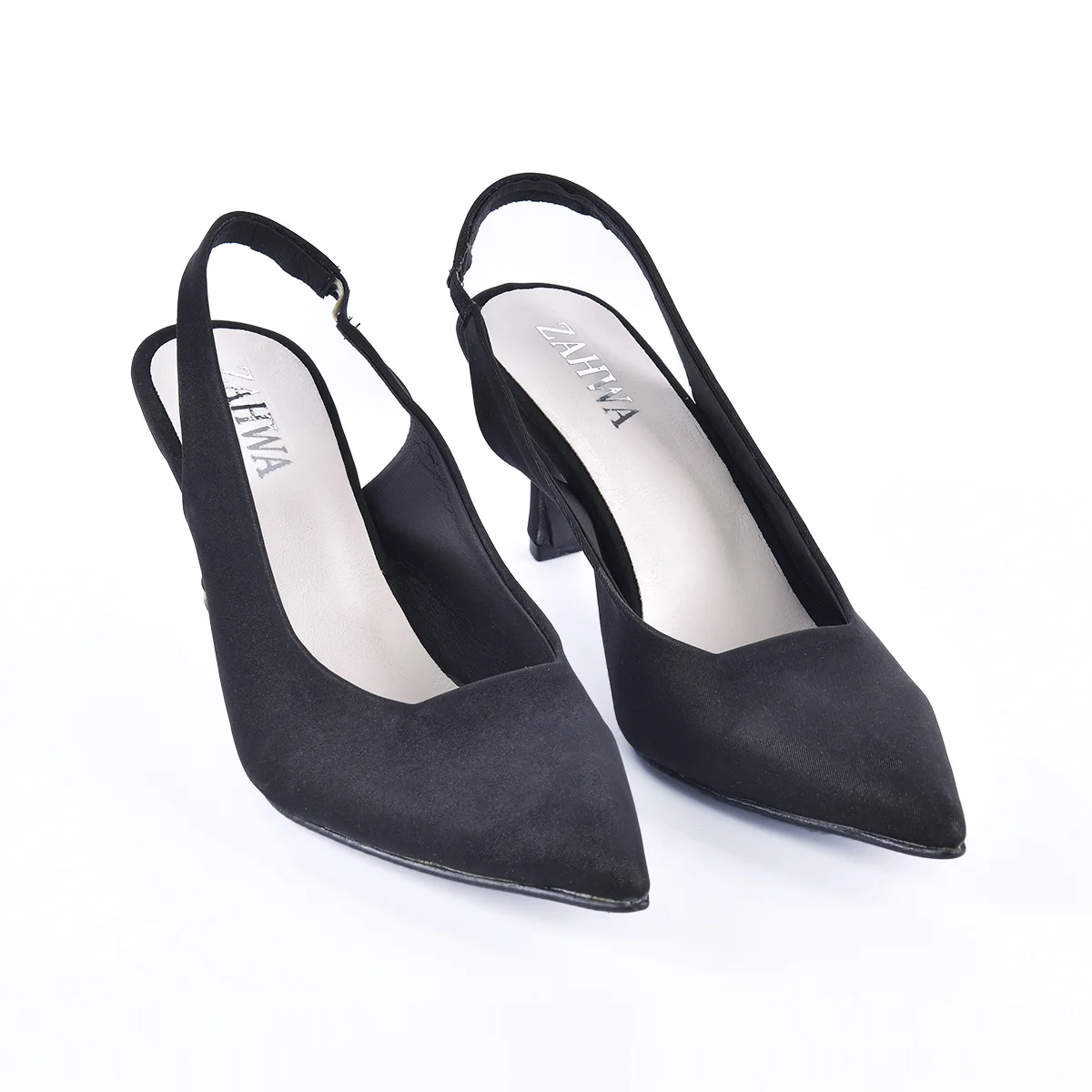 ZAHWA Satin Slingback Pointed Toe Heels – Women’s Satin Fabric Texture Mid Heel Shoes - Image 3