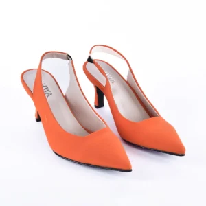 ZAHWA Satin Slingback Pointed Toe Heels – Women’s Satin Fabric Texture Mid Heel Shoes