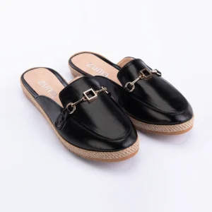 ZAHWA Metallic Flat Mule Black