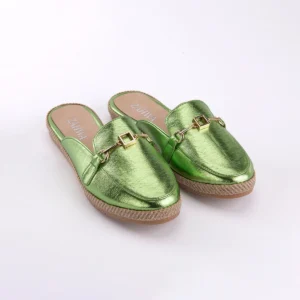 ZAHWA Metallic Flat Mule Green