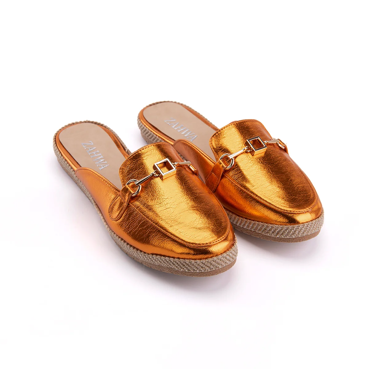 ZAHWA Metallic Flat Mule Orange